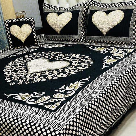 Premium Velvet Bedsheet Set – Golden Heart Edition