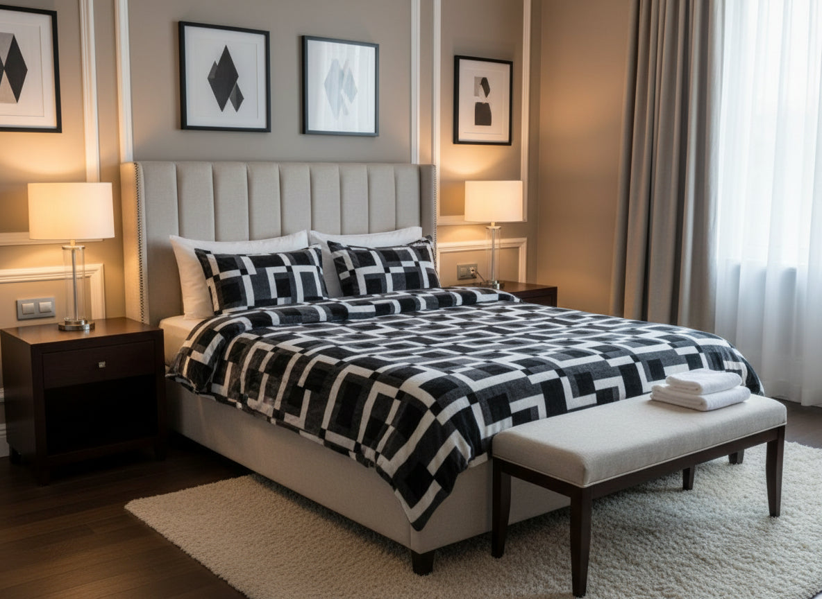 Luxury Soft Fleece Bedsheet Set – Classic Check Grey